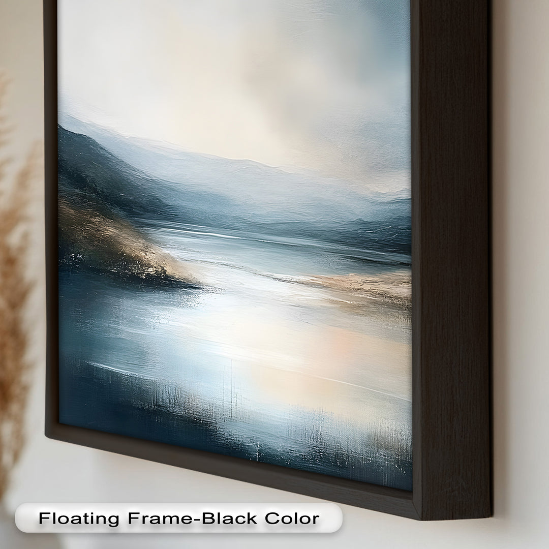 Misty Mountain Lake Landscape - Framed Oil Painting