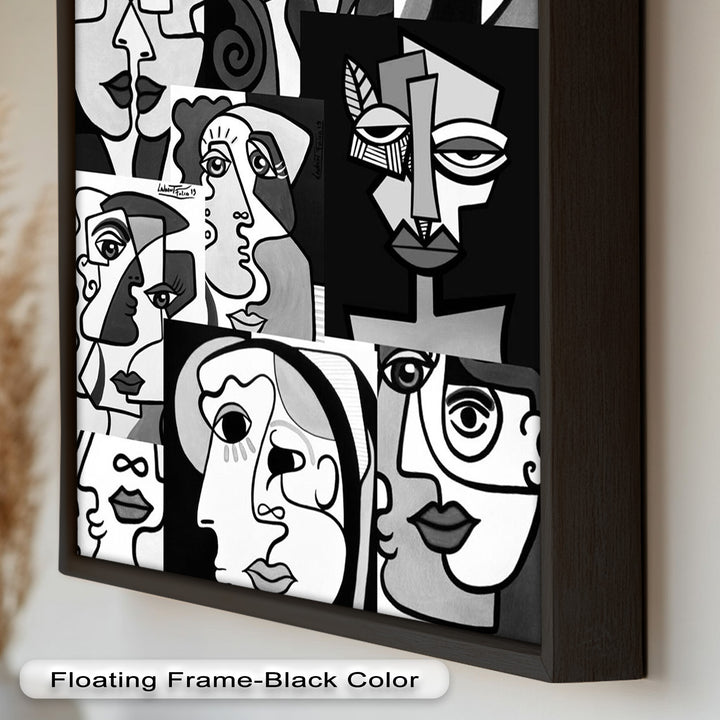 Monochrome Muse – Picasso-inspiriertes Ölgemälde mit kubistischen Gesichtern