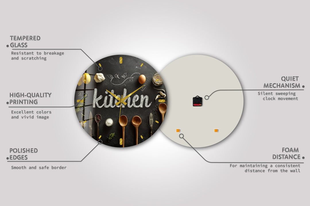 Rustic Kitchen Glass Wall Clock – Farmhouse Chalkboard Decor