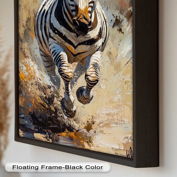Charging Zebra in Dust Storm – Wildlife Animal Oil Painting