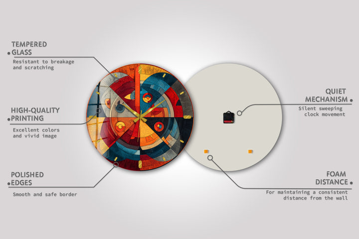 Retro-Wanduhr aus geometrischem Glas – abstraktes Dekor aus der Mitte des Jahrhunderts