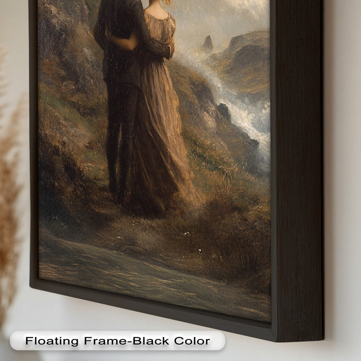 Embrace on the Cliffside – Oil Painting of Lovers in Nature