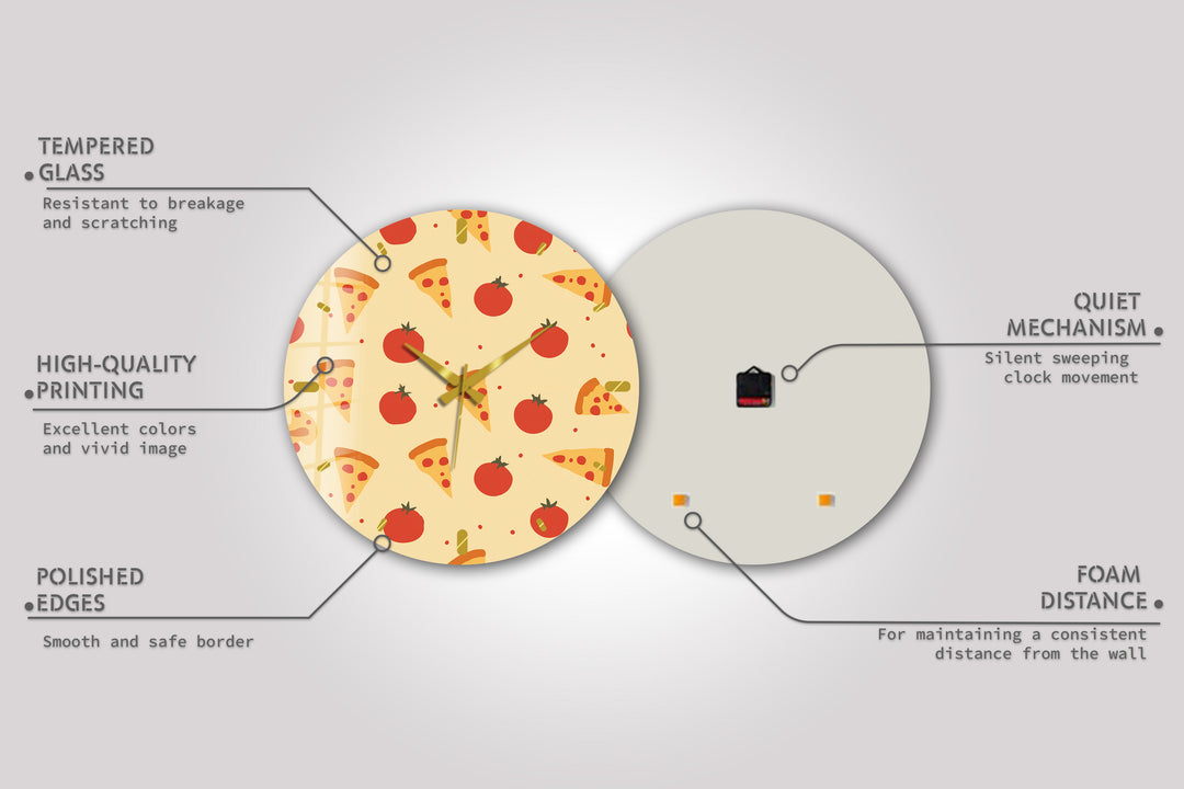 Glaswanduhr mit Pizzamuster – niedliche Küchendekoration