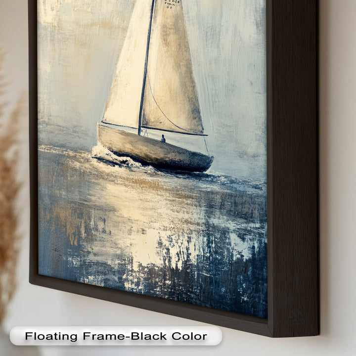 Golden Sail – Minimalistisches Ölgemälde „Boot auf See“