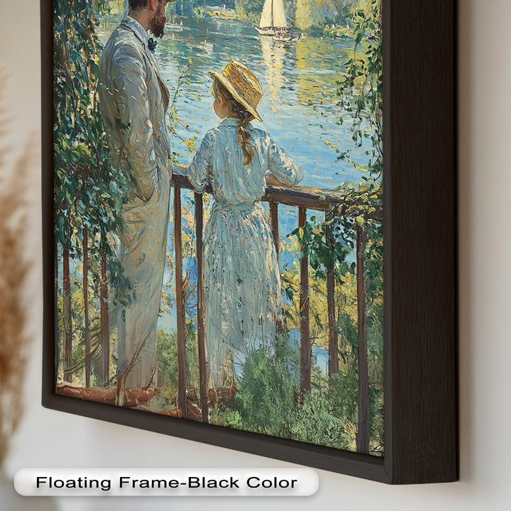 Father and Daughter by the Lake - Impressionist Oil Painting