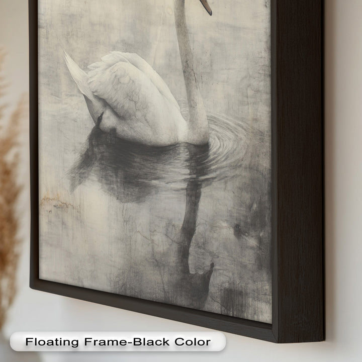 Silent Grace – Monochrome Swan on Still Water Oil Painting