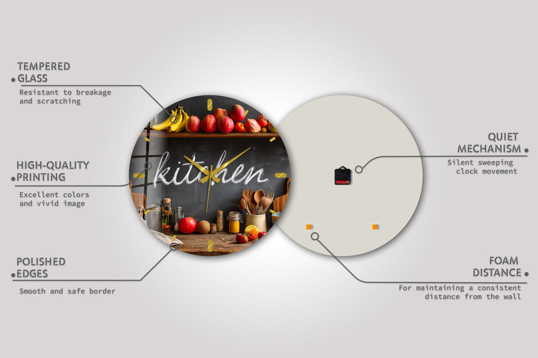 Rustic Kitchen Glass Wall Clock – Farmhouse Chalkboard Decor