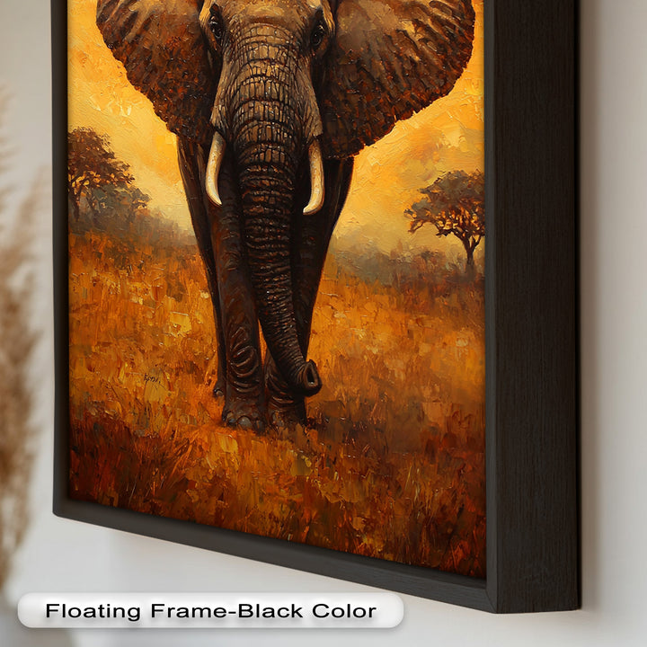 Majestic Elephant at Sunset – Wildlife Oil Painting