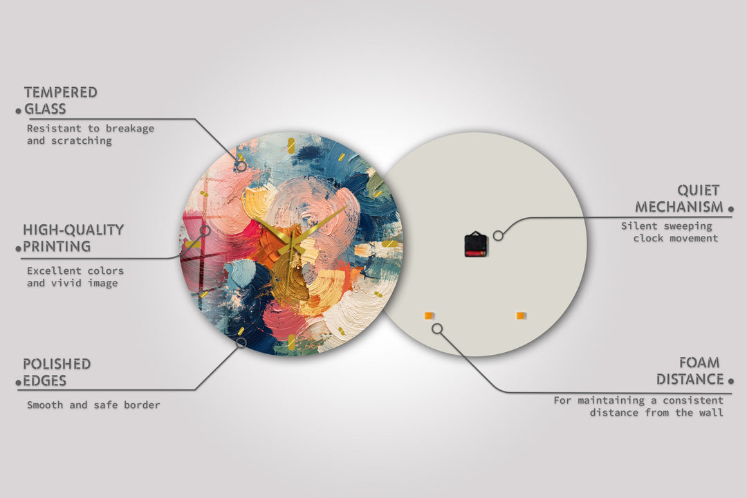 Colorful Abstract Glass Wall Clock – Textured Brushstroke Art