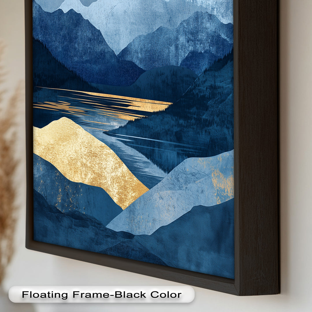 Golden Horizon – Abstract Blue Mountain Landscape Oil Painting