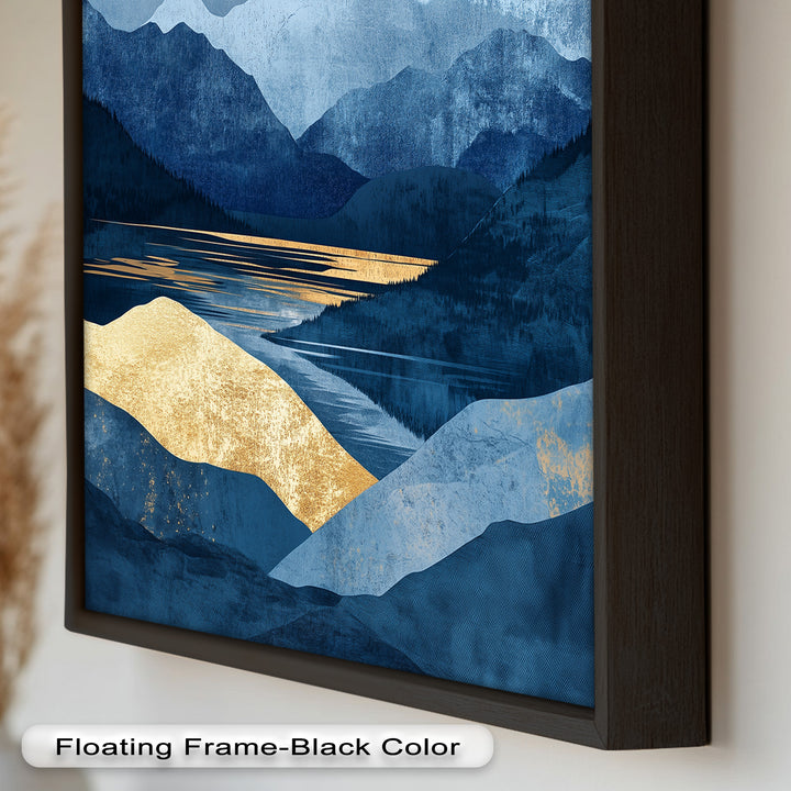 Golden Horizon – Abstract Blue Mountain Landscape Oil Painting
