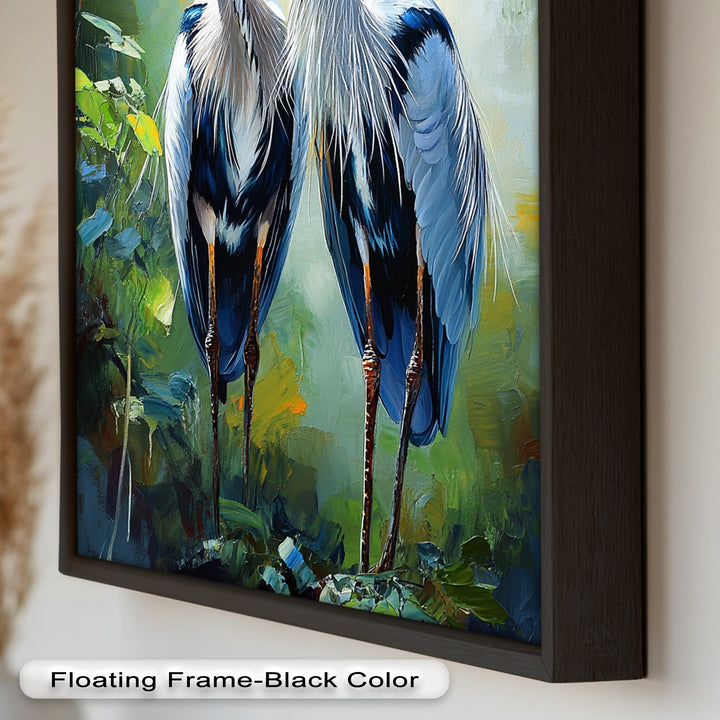 Pair of Herons in Forest Light – Animal Oil Painting