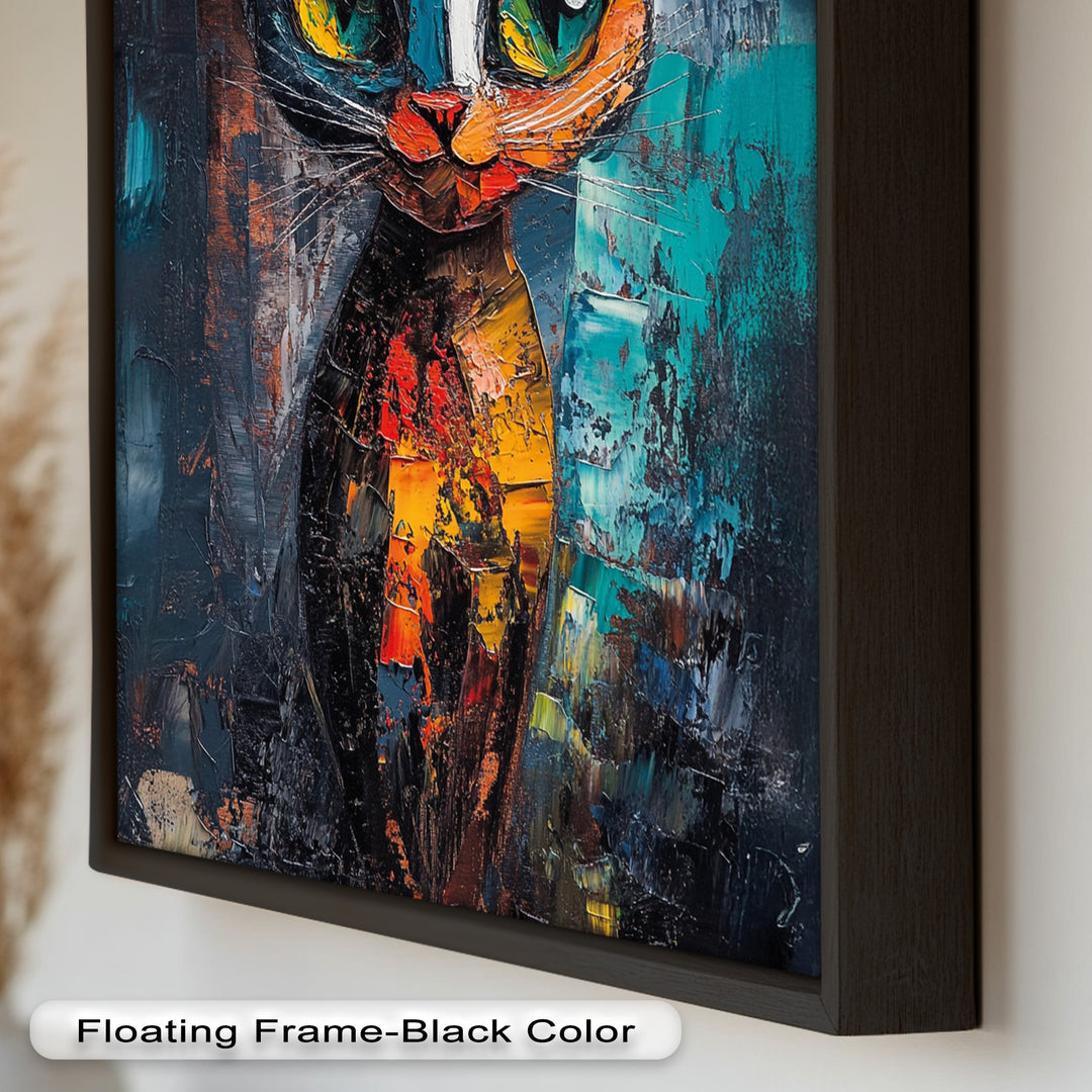 Abstraktes Katzenportrait mit Neonfarben - Tierölgemälde