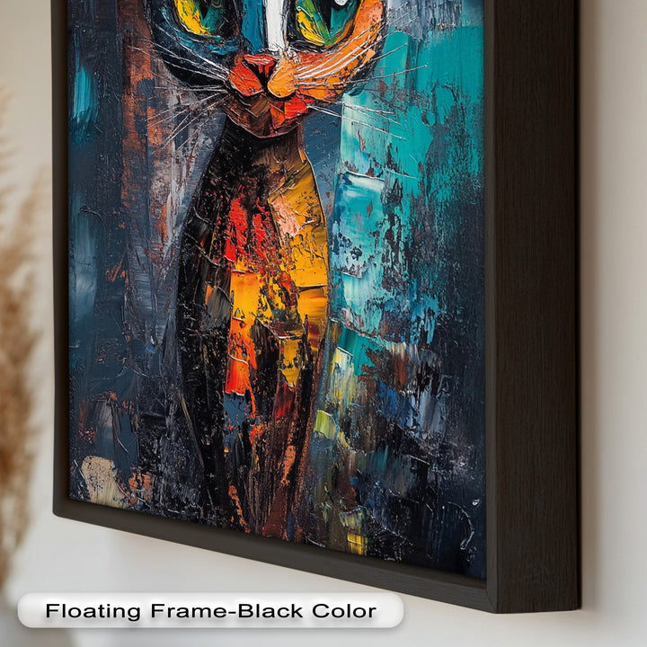 Abstraktes Katzenportrait mit Neonfarben - Tierölgemälde