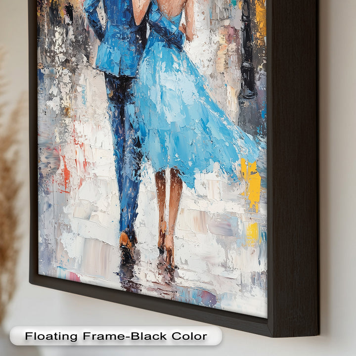 Romantic Couple Strolling in Rain - Love Oil Painting