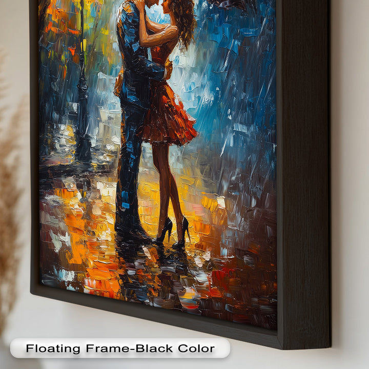 Evening Embrace – Romantic Rainy Street Scene Love Oil Painting