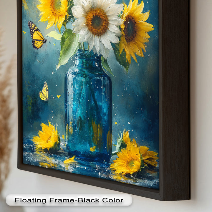 Sun-Kissed Radiance – Sunflowers in Blue Jar Flower Oil Painting