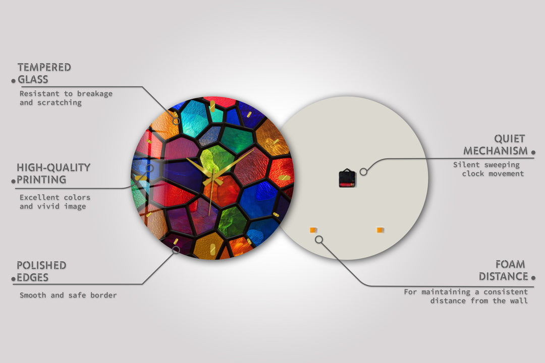Colorful Glass Wall Clock – Rainbow Stained Glass Style