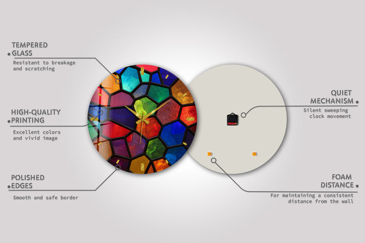 Colorful Glass Wall Clock – Rainbow Stained Glass Style