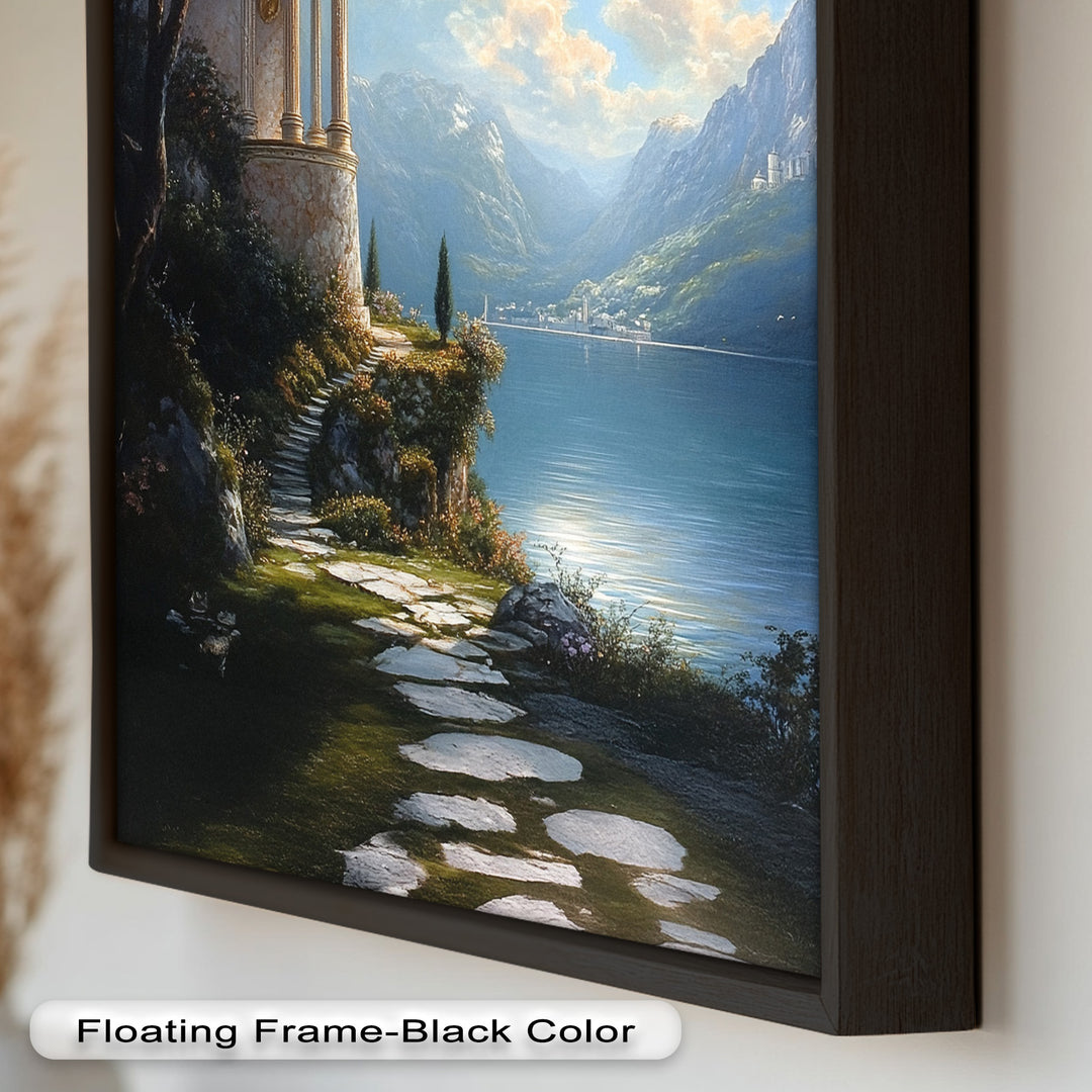 Sonnenbeschienener Tempel am See – Ölgemälde der Renaissance