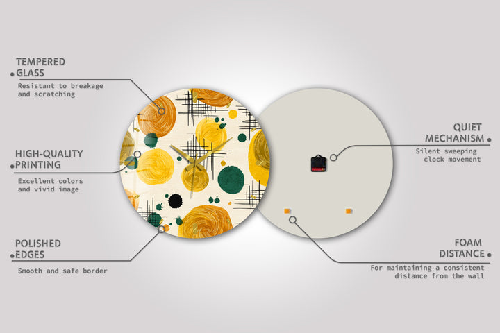 Mustard Yellow Glass Wall Clock – Retro Abstract Circle Art