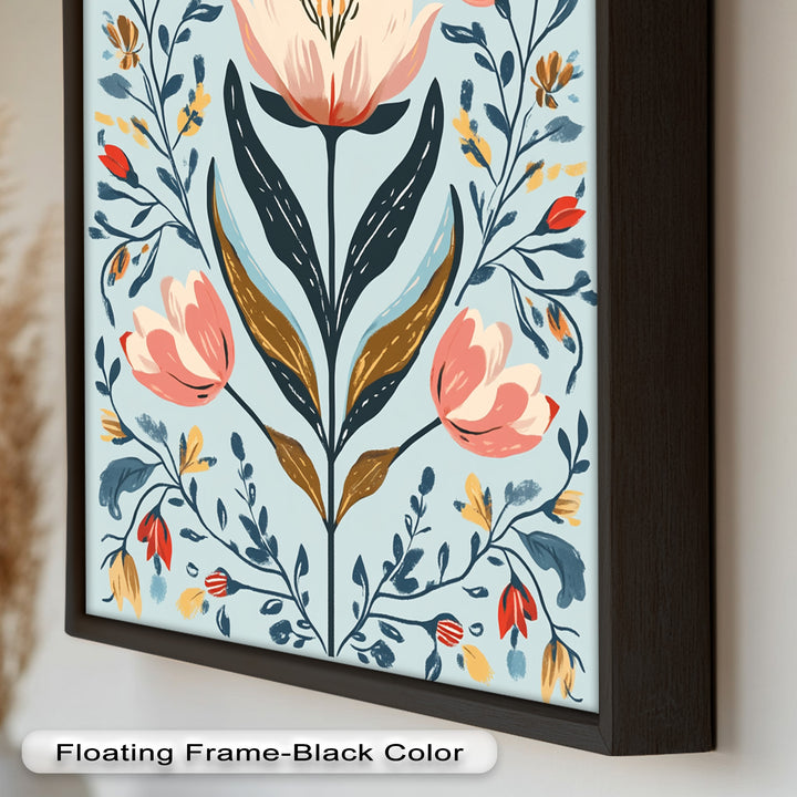 Folk-inspirierte Tulpenharmonie – Boho-Blumenölgemälde