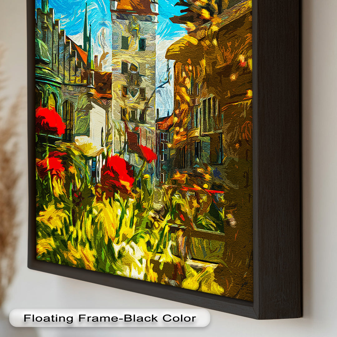 Sunlit Cathedral Square – Vibrant European Cityscape Picasso Oil Painting