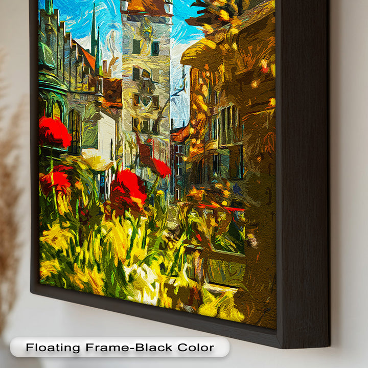 Sunlit Cathedral Square – Vibrant European Cityscape Picasso Oil Painting