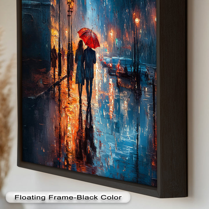 Lovers in the Rain – Romantic Night Street Oil Painting