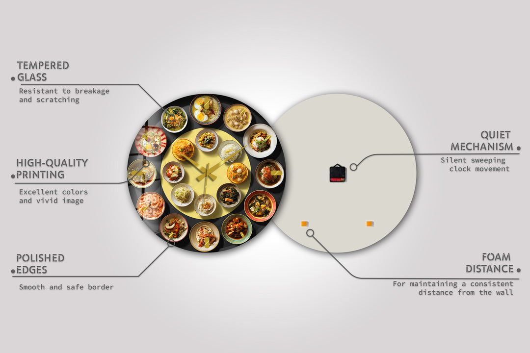 Asian Food Glass Wall Clock – Restaurant Kitchen Decor