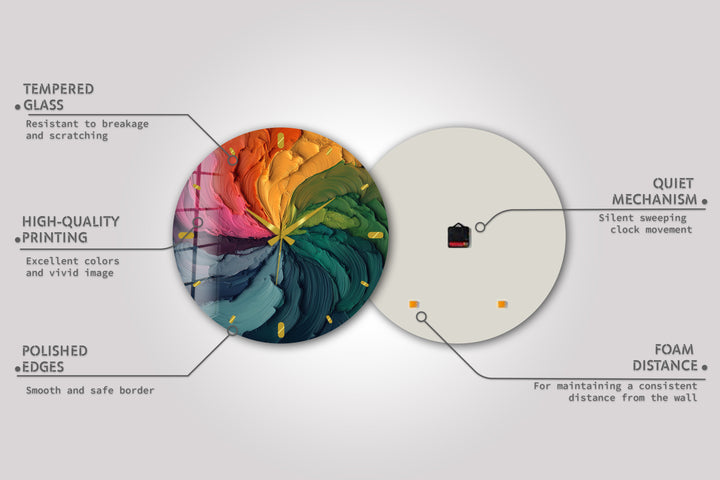 Colorful Abstract Glass Wall Clock – Rainbow Oil Painting Art