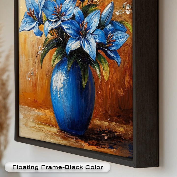 Azure Blossoms in a Blue Vase – Flower Oil Painting