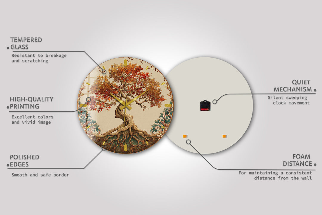 Autumn Tree of Life Glass Wall Clock – Rustic Fall Decor