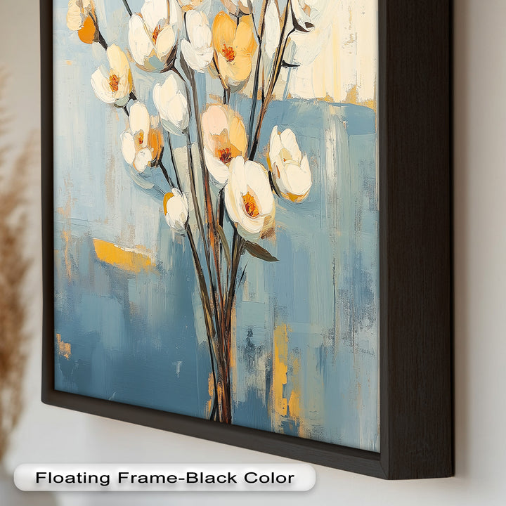 Golden Magnolia – White and Amber Blossoms Flower Oil Painting