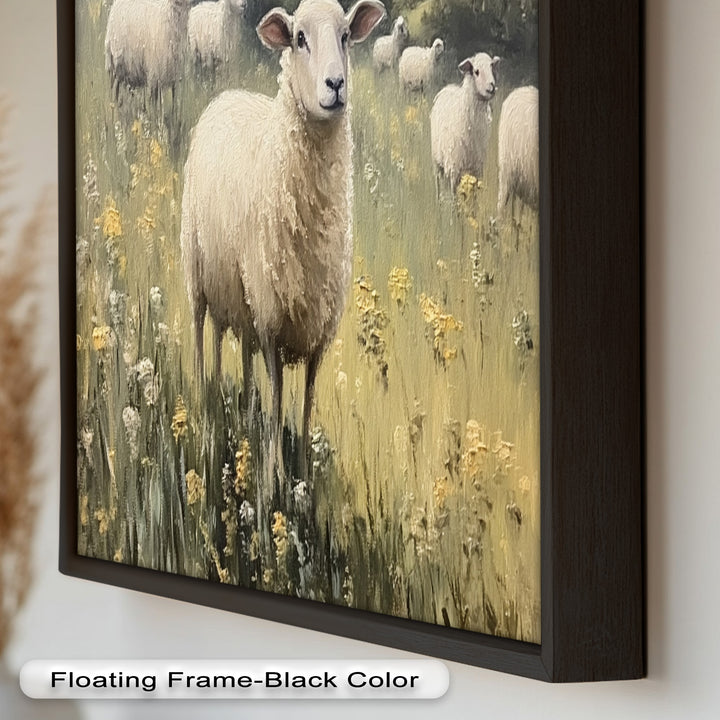 Sheep in Spring Meadow – Pastoral Oil Painting