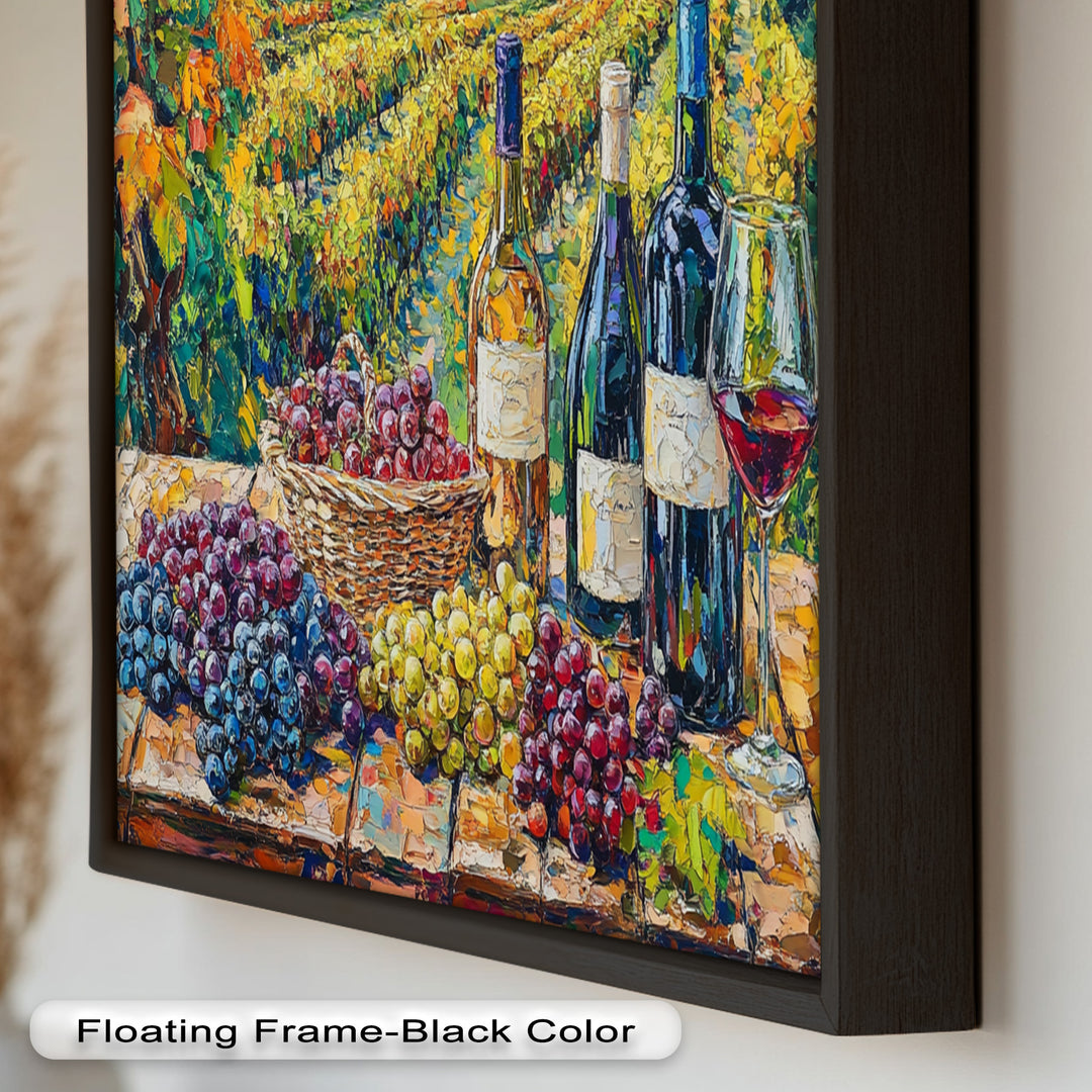 Wine Bottles and Grapes in Sunlit Fields - Still Life Oil Painting