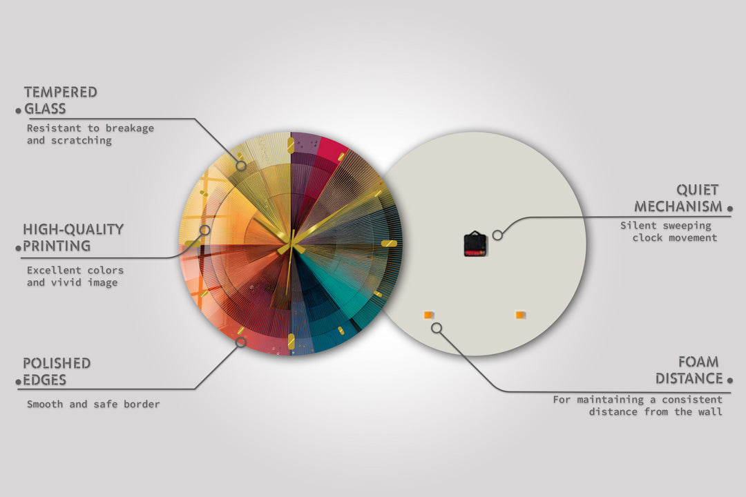 Colorful Geometric Glass Wall Clock – Retro Radial Art