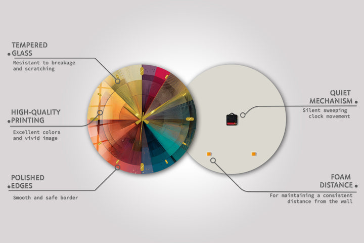 Colorful Geometric Glass Wall Clock – Retro Radial Art