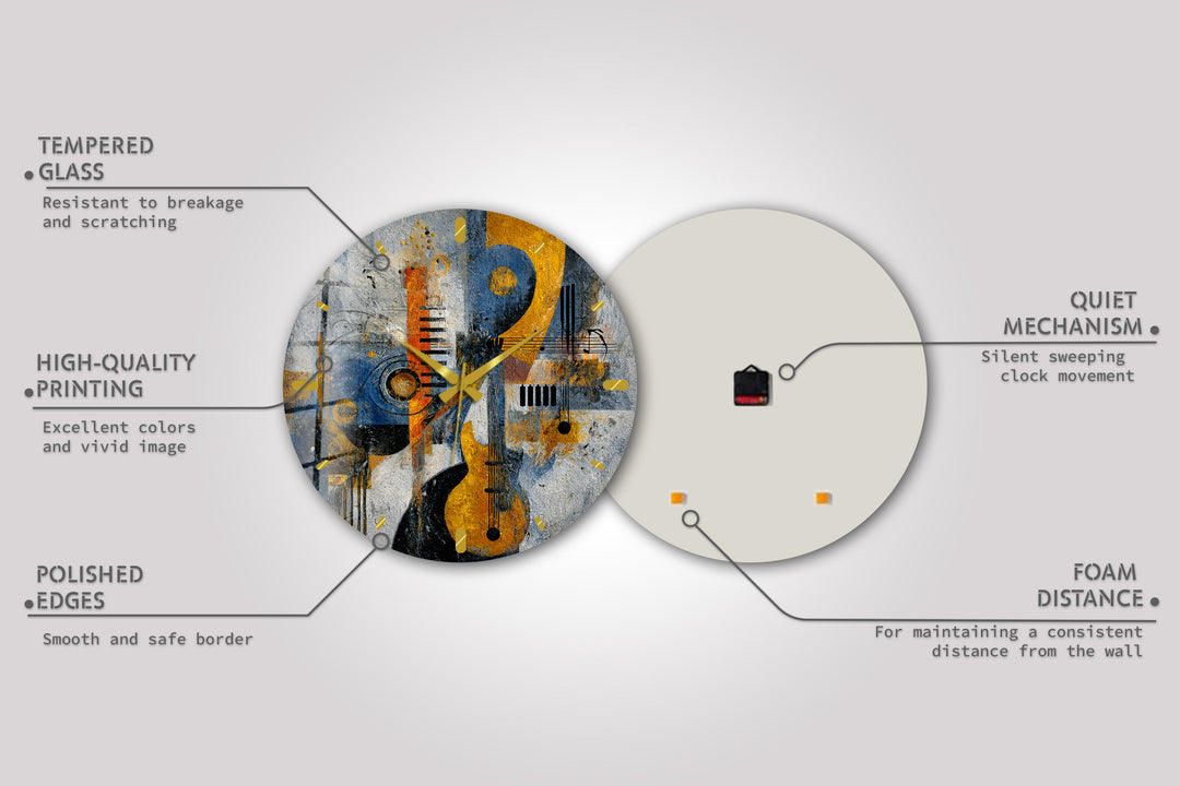 Abstract Music Glass Wall Clock – Piano Notes Modern Art Decor