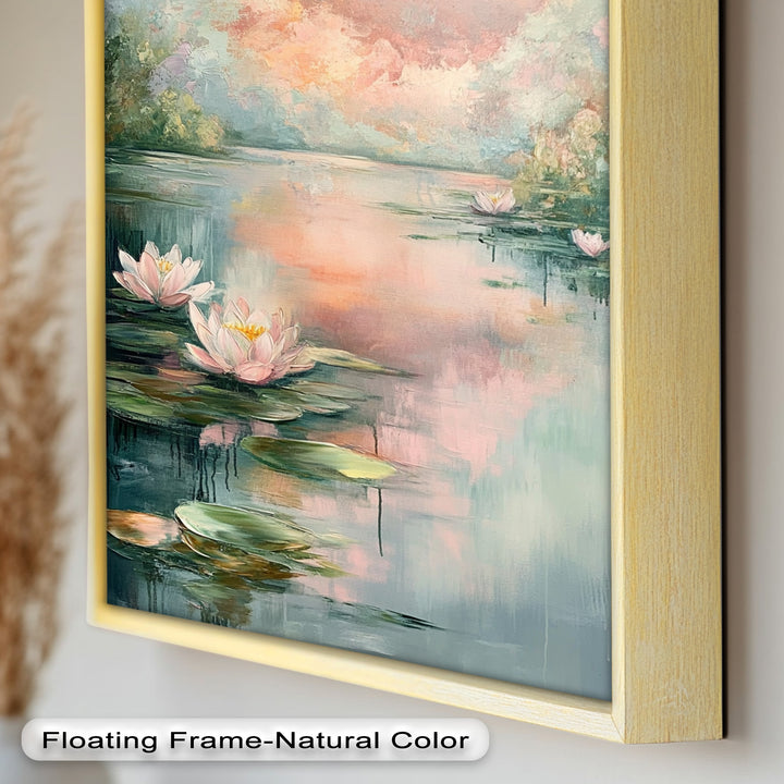 Pastel Water Lilies in Tranquil Lake - Flower Oil Painting