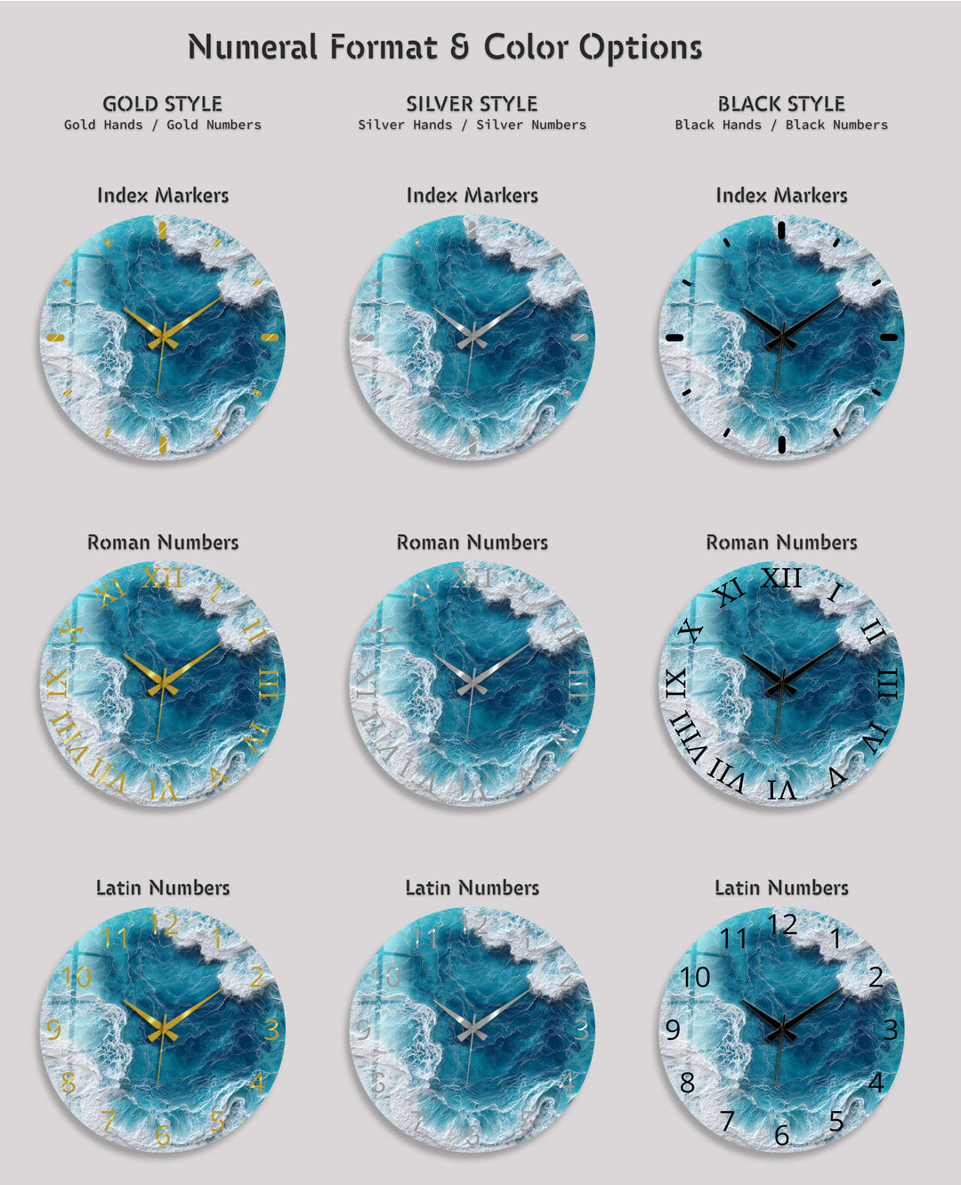 Ocean Waves Glass Wall Clock – Blue Coastal Beach House Decor