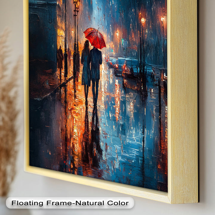 Lovers in the Rain – Romantic Night Street Oil Painting