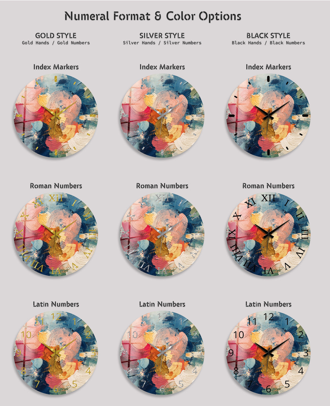 Colorful Abstract Glass Wall Clock – Textured Brushstroke Art