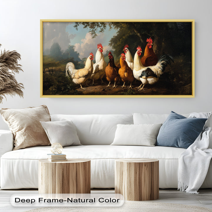 Roosters and Hens in a Countryside Clearing - Animal Oil Painting