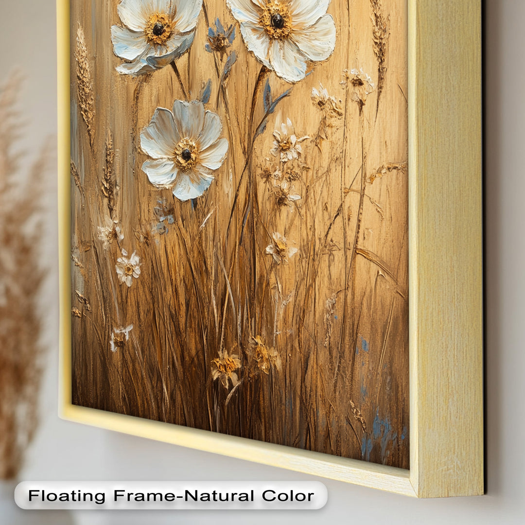 White Wildflowers in Wheat Field - Oil Painting