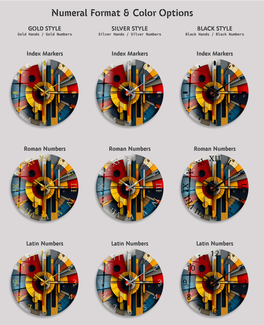 Bauhaus Style Glass Wall Clock – Colorful Geometric Art