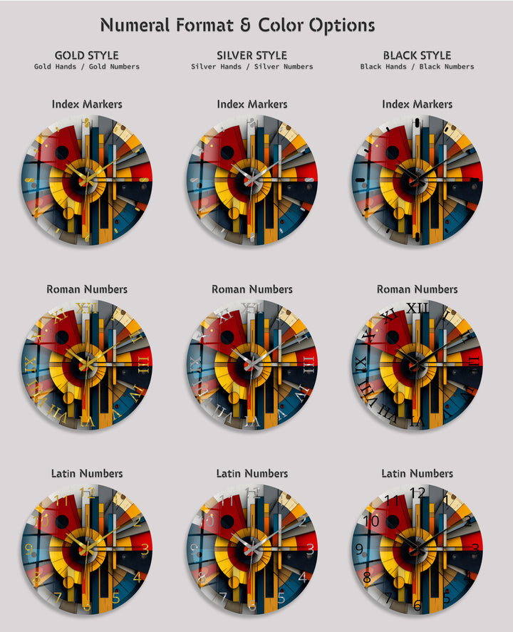 Bauhaus Style Glass Wall Clock – Colorful Geometric Art