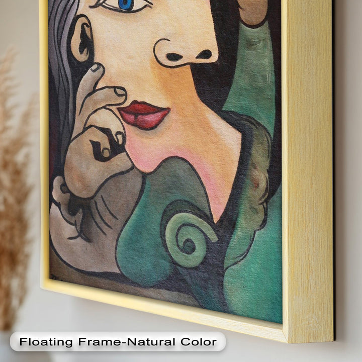 Whimsical Bloom – Surreale Frau mit gelber Blume Picasso Ölgemälde