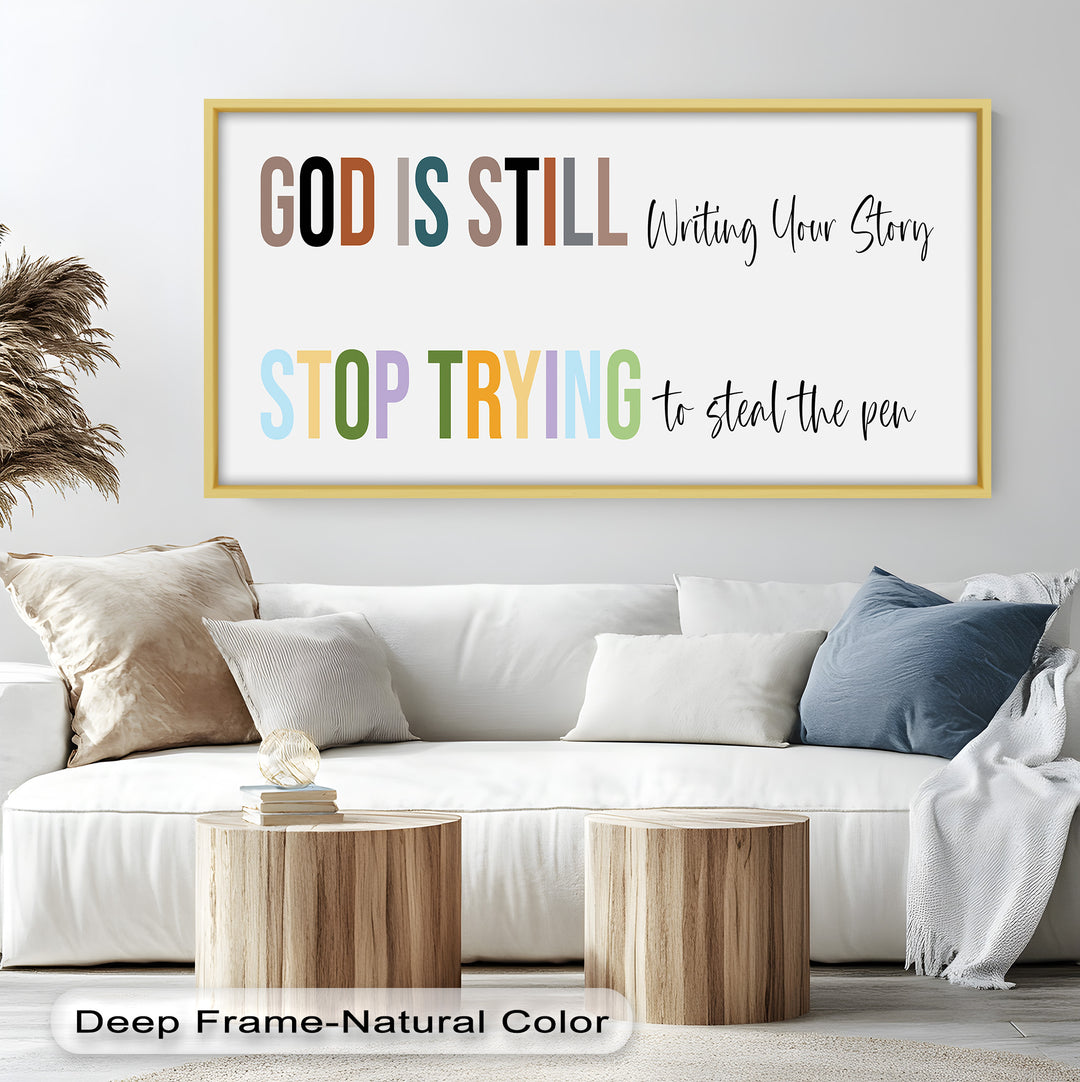 Christian Motivational Oil Painting – “God is Still Writing Your Story” Wall Art