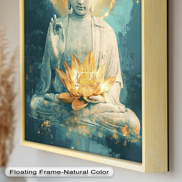 Buddha with Lotus Flower Wall Art – Religious Oil Painting